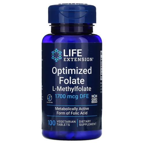 Life Extension Optimized Folate L-Methylfolate (Оптимизированный Фолат) 1700 мкг. DFE 100 вегетарианских таблеток