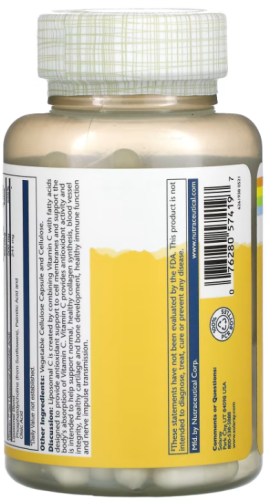 Solaray Liposomal Vitamin C (Липосомальный витамин С) 500 мг. 100 растительных капсул фото 2