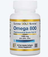 California Gold Nutrition Omega 800 Pharmaceutical Grade Fish Oil (рыбий жир фармацевтической степени чистоты, в форме триглицеридов) 1000 мг. 30 капсул