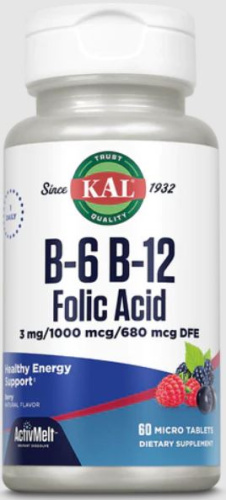 KAL B-6 B-12 Folic Acid (Витамины B-6 B-12 и фолиевая кислота) 60 микро таблеток