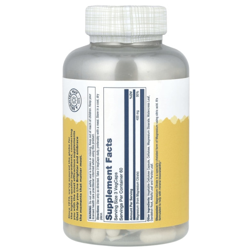 Solaray Magnesium Citrate (Магний цитрат) 400 мг. 180 растительных капсул  фото 2