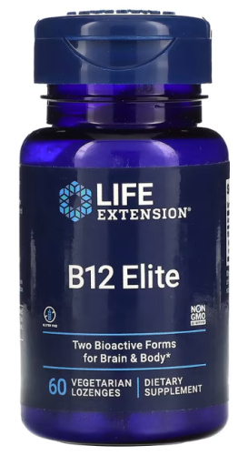 Life Extension Витамин B12 Elite (метилкобаламин + аденозилкобаламин) 60 вегетарианских пастилок 