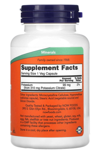 Now Foods Калий Цитрат (Potassium Citrate) 99 мг. 180 капсул фото 2