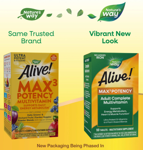 Alive! Max3 Potency (Мультивитаминный комплекс без добавления железа) 90 таблеток (Nature's Way) фото 3