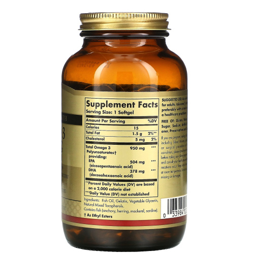 Solgar Тройная Омега-3 950 мг. ЭПК и ДГК (EPA & DHA) 100 капсул фото 2