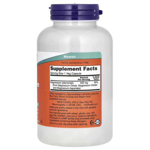Now Foods Magnesium Caps Магний в капсулах 400 мг. 180 растительных капсул фото 2