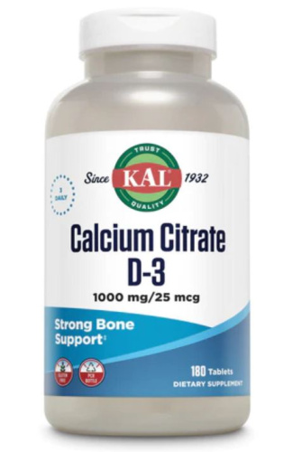 KAL Кальций цитрат с витамином D-3 (Calcium Citrate D3) 1000 мг. / 25 мкг. 180 таблеток