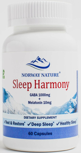 Sleep Harmony GABA 1000 мг + Melatonin 10 мг (Крепкий и здоровый сон) 60 капсул (Norway Nature) фото 3