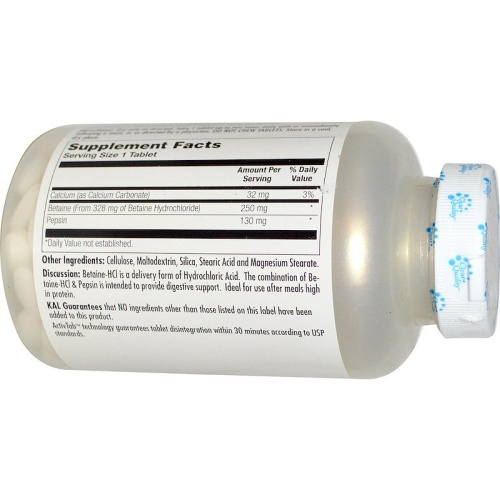 KAL Betaine HCl+ (Бетаина гидрохлорид+) 250 мг. 250 таблеток фото 2 KAL Betaine HCl+ (Бетаина гидрохлорид+) 250 мг. 250 таблеток фото 2