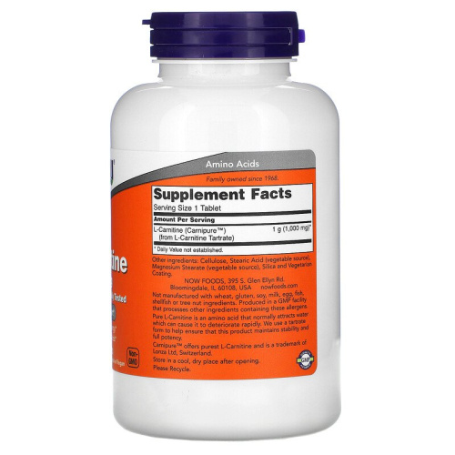 L-Carnitine (Л-Карнитин Тартрат) Now Foods 1000 mg. 100 таблеток фото 2