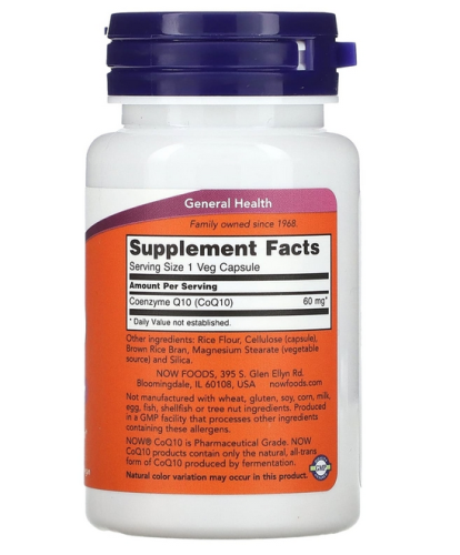 Now Foods CoQ10 (Коэнзим Q10) 60 мг. 60 растительных капсул фото 2