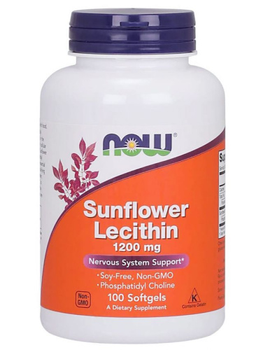 Sunflower Lecithin 1200 мг (Лецитин из Подсолнечника) 100 мягких капсул (Now Foods)