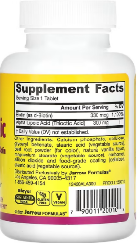 Alpha Lipoic Sustain with Biotin (Альфа-липоевая кислота с биотином) 60 таблеток (Jarrow Formulas) фото 2