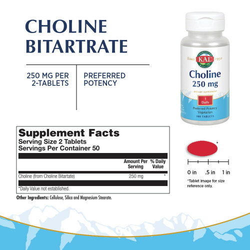Choline 250 мг (Холин) 100 таблеток (KAL) фото 2