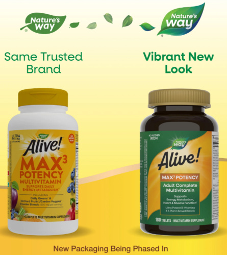 Alive! Max3 Potency (Мультивитамины без железа) 180 таблеток (Nature's Way) фото 4