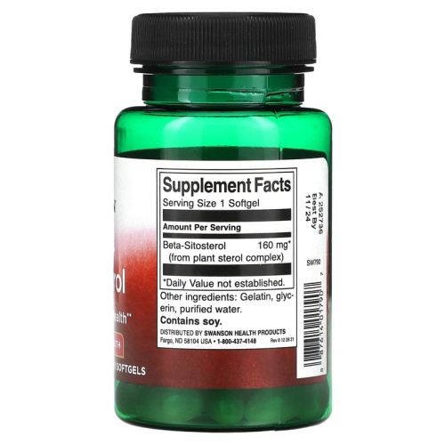 Swanson Beta-Sitosterol (Бета-ситостерол максимальной силы) 160 мг. 60 мягких капсул фото 2