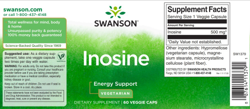 Inosine 500 mg (Инозин 500 мг) 60 вег капсул (Swanson) фото 2