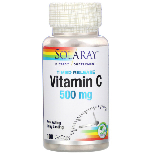 Solaray Vitamin C with Rose Hips & Acerola (Витамин C, с шиповником и ацеролой медленного высвобождения) 500 мг. 100 растительных капсул фото 3