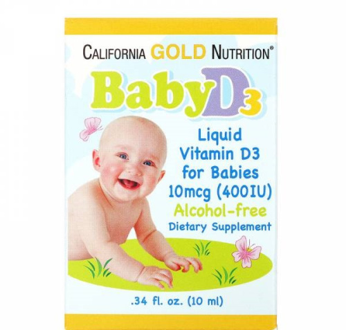 California Gold Nutrition Baby Vitamin D3 Liquid (Жидкий Витамин D3 для Детей) 400 IU 10 мкг. 10 мл.