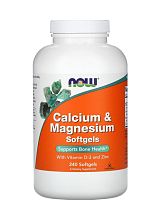 Calcium & Magnesium with Vitamin D-3 and Zinc 240 мягких капсул (Now Foods)