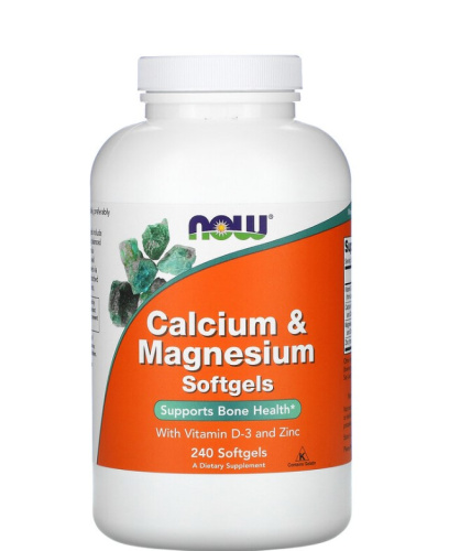 Calcium & Magnesium with Vitamin D-3 and Zinc 240 мягких капсул (Now Foods)