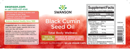 Black Cumin Seed Oil 500 mg (Масло семян черного тмина 500 мг) 60 вег капсул с жидкостью (Swanson) фото 4