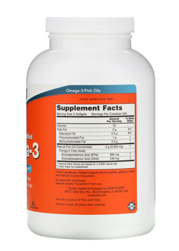 Now Foods Omega-3 (Омега-3) 1000 мг. 500 мягких капсул фото 2
