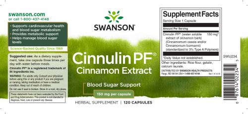 CINNULIN PF Cinnamon Extract 150 mg (Циннулин PF экстракт корицы 150 мг) 120 капс (Swanson) фото 3