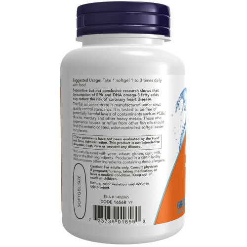 Now Foods Omega-3 Molecularly Distilled (Молекулярно очищенная Омега-3) 180 EPA / 120 DHA 1000 мг. 90 мягких капсул фото 3