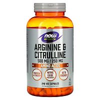 Now Foods Arginine 500 mg. & Citrulline 250 mg. 240 вегетарианских капсул