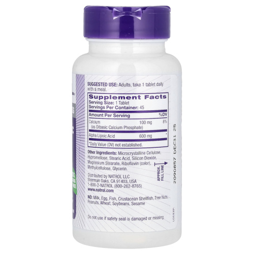 Alpha Lipoic Acid (Альфа-Липоевая Кислота) 600 mg 45 таблеток (Natrol) фото 2