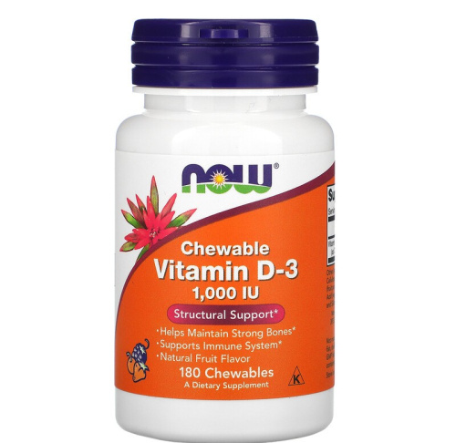 Chewable Vitamin D-3 1000 МЕ (жевательный витамин D3) 180 жевательных таблеток (Now Foods)