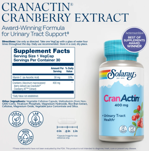 CranActin 400 mg (КранАктин 400 мг) 180 вег капсул (Solaray) фото 5