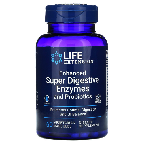 Life Extension Enhanced Super Digestive Enzymes (Усовершенствованная суперсмесь пищеварительных ферментов c пробиотиками) 60 растительных капсул