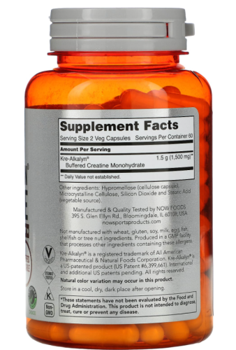 Now Foods Sports Kre-Alkalyn Creatine (Креатин Креалкалин) 750 мг. 120 капсул фото 2