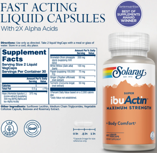 Solaray Super ibuActin, максимальная эффективность 60 жидких растительных капсул фото 4
