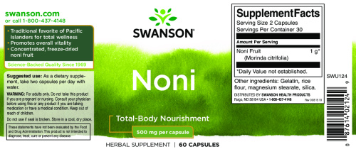 Noni 500 mg (Нони 500 мг) 60 капсул (Swanson) фото 3