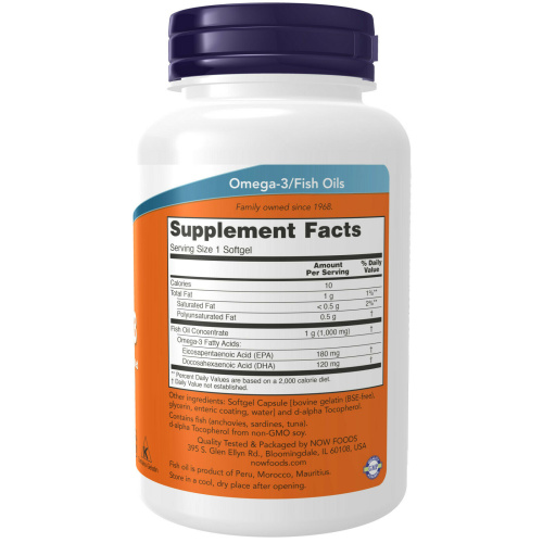 Now Foods Omega-3 Molecularly Distilled (Молекулярно очищенная Омега-3) 180 EPA / 120 DHA 1000 мг. 90 мягких капсул фото 2