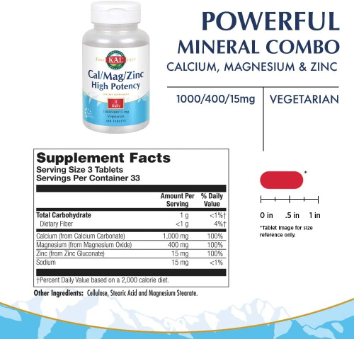 Cal/Mag/Zinc High Potency 100 таблеток (KAL) фото 2