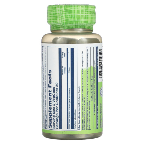 Solaray True Herbs Passion Flower (Пассифлора) 700 мг. 100 растительных капсул фото 6