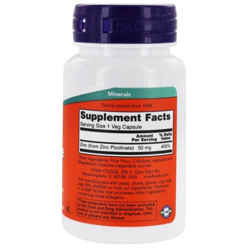 Now Foods Zinc Picolinate (Пиколинат цинка) 50 мг. 60 растительных капсул фото 2