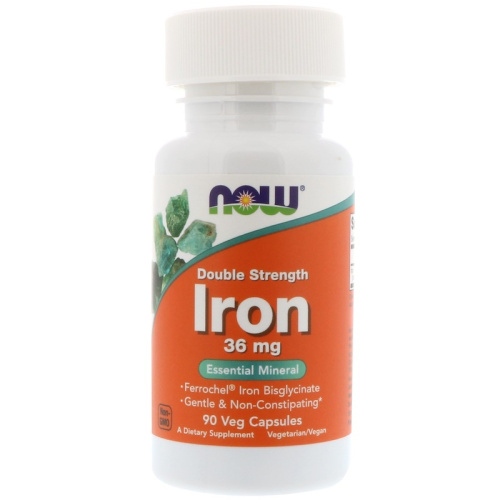 Now Foods Iron Double Strength (Железо двойной силы) 36 мг. 90 растительных капсул