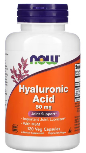 Now Foods Hyaluronic Acid With MSM (Гиалуроновая кислота с МСМ) 50 мг. 120 растительных капсул