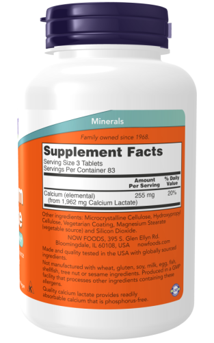Now Foods Лактат Кальция (Calcium Lactate) 255 мг. 250 таблеток фото 3
