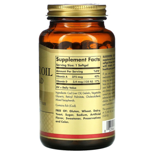 Cod Liver Oil Vitamins A & D (Масло печени трески) 100 капсул (Solgar) фото 2