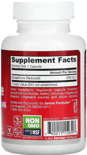 Glutathione Reduced (Глутатион восстановленный) 500 мг 60 вег капсул (Jarrow Formulas) фото 2