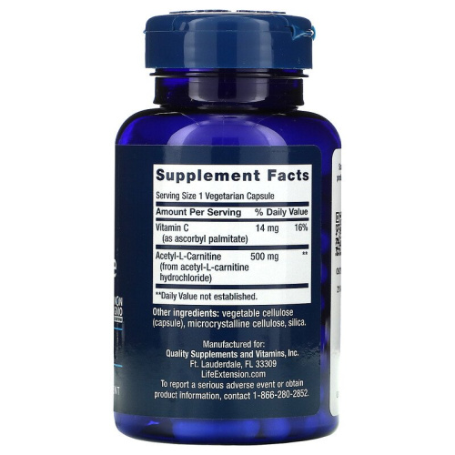 Life Extension Acetyl-L-Carnitine (Ацетил-L-Карнитин) 500 мг. 100 растительных капсул фото 2