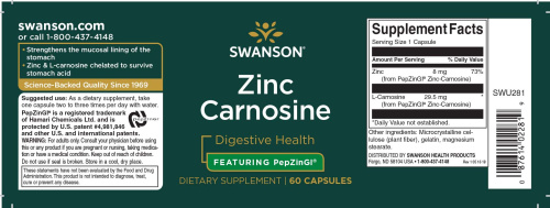 Zinc Carnosine (PepZin GI) Цинк-карнозин 60 капсул (Swanson) фото 2
