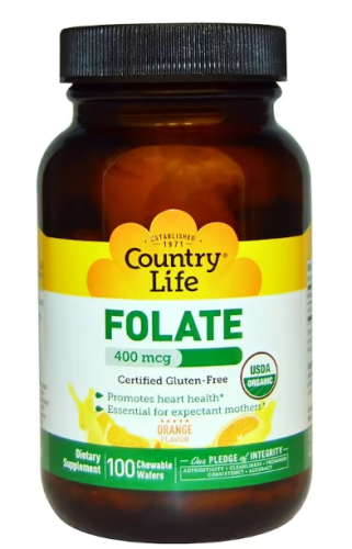 Folate 400 мкг (Фолиевая кислота) 100 жев. таб (Country Life)