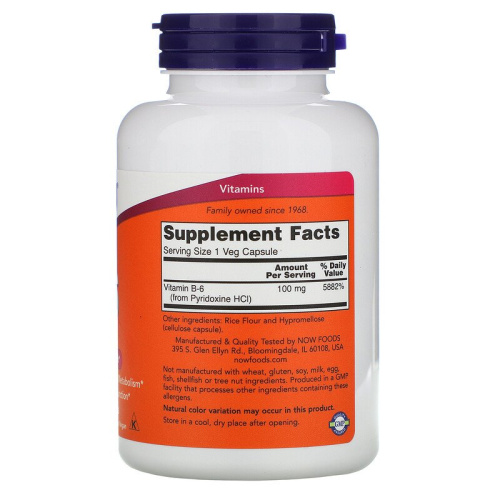 Now Foods Витамин B-6 (Пиридоксин) 100 мг. 250 капсул фото 2